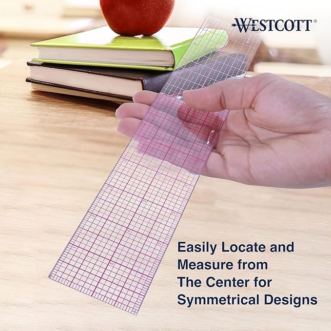 Westcott 8ths Graph Transparent Beveled Edge Ruler, Zero Centering Scale, Durable Laminated Finish,12-Inch, Measuring Tool for School, Office, Drafting, Sewing, Engineering, School Supplies, 12 Pack
