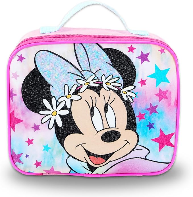 Disney Minnie Mouse Backpack with Lunch Box - 5 Pc Bundle of 16" Minnie School Bag, Lunch Box, Stickers, More (Minnie Mouse School Supplies)