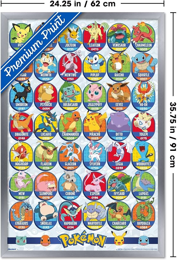 Pokémon: All-Time Favorites - Grid Wall Poster, 34L" x 22.4W", Silver Framed Version
