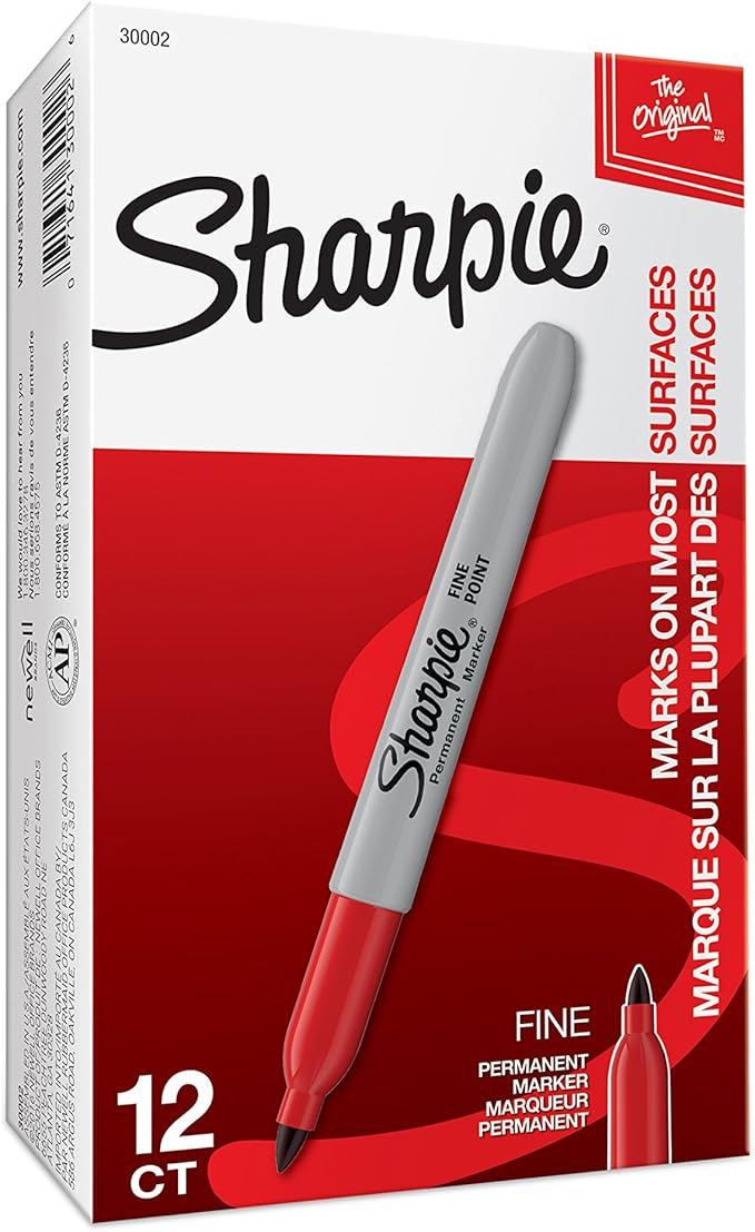 Sharpie Permanent Markers Set Fine Tip Markers Quick Drying And Fade Resistant For Plastic Metal Wood And More Drawing Coloring And Poster Marker Red 12 Count