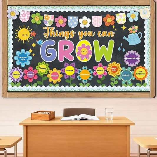 52Pcs Spring Bulletin Board Decorations Things You Can Grow Posters Bulletin Borders Inspirational Positive Paper Cutouts for Classroom School Home Library Office Window