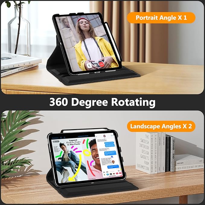 Fintie Rotating Case for iPad (A16) 11th Generation 11 Inch (2025), iPad 10th Generation 10.9 Inch (2022) - [Built-in Pencil Holder] 360 Degree Rotating Protective Stand Cover, Black