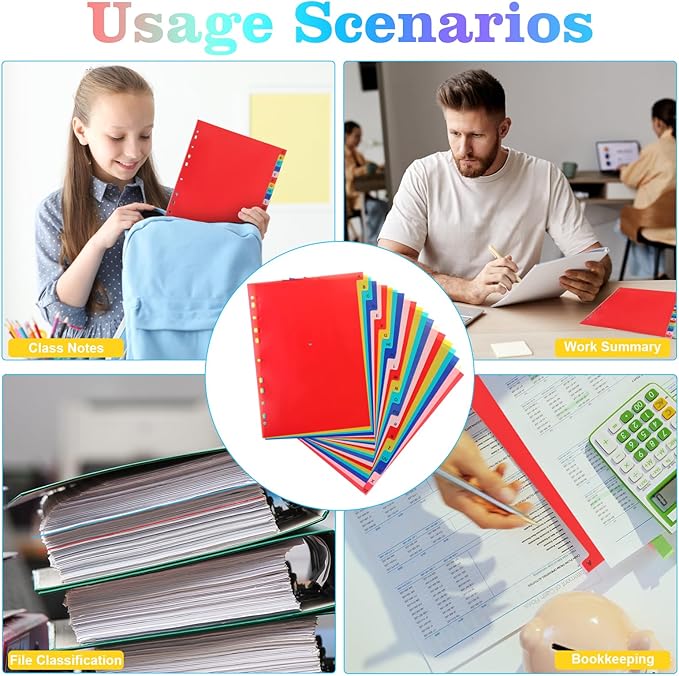 Tab A-Z Binder Dividers, Alphabet Plastic Binder Dividers with Multicolor Tabs, Letter Size 8.2" x 11.6", for 3 Ring Binders, Fits 2/3/4/11 Ring Notebook (21)