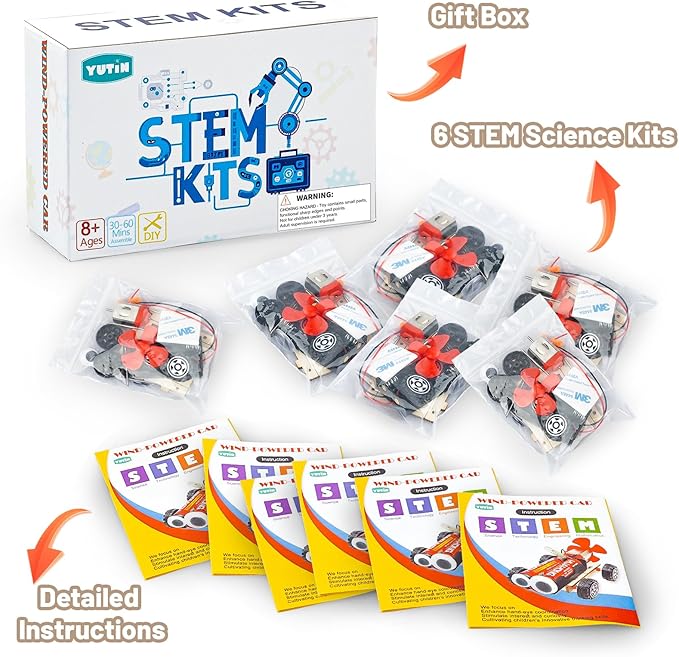 STEM Science Kits for Kids Age 8-12, 6 Set Wind-Powered Cars Science Experiments 8-10 9-12, Wood Building Crafts Kit for Boys Girls, School Classroom STEM Projects Toys Gifts for 8 9 10 12 13 Year Old