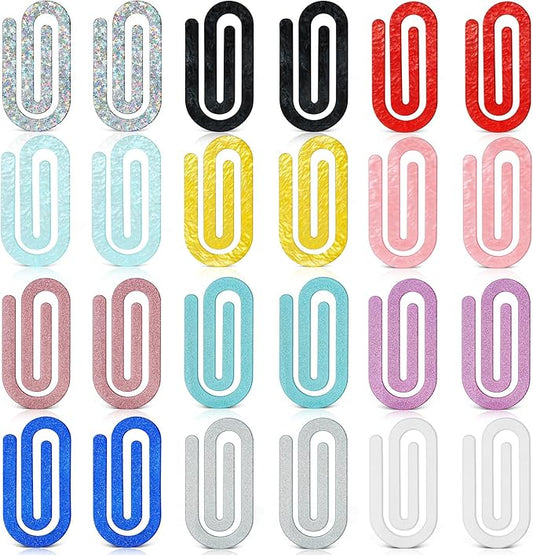 24 Pcs Jumbo Acrylic Paper Clips, 4"x2" Large Plastic Paper Clips, Bright Colors, Classroom & Office Supplies, Back to School Gifts for Students & Teachers, Desk Org & DIY Charms & Accents & Bookmarks
