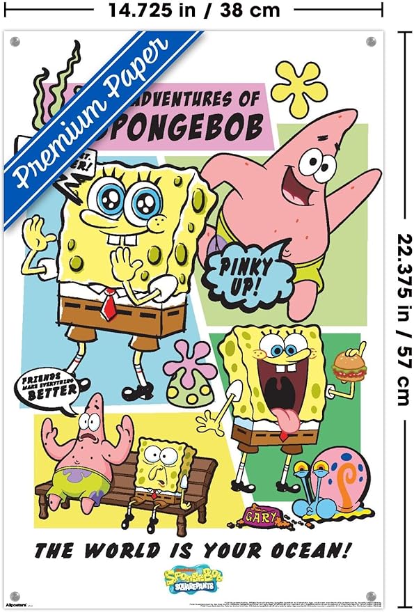 Nickelodeon SpongeBob SquarePants - Ocean Comic Wall Poster with Push Pins, 22.4L" x 14.7W", Premium Poster & Push Pin Bundle