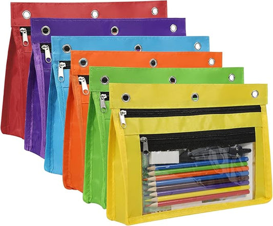 YoeeJob 6 Pack 1 Inch Expandable Zipper Pencil Pouches with Clear Window for 3 Ring Binder, Suitable for School & Office（Colourful）
