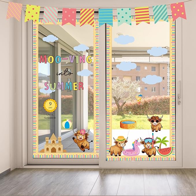 Summer Bulletin Board Set Highland Cow Bulletin Board Classroom Decorations Mooving Into Summer Cutouts for Teacher Classroom School Office Chalkboard Wall Library Window Home Decor