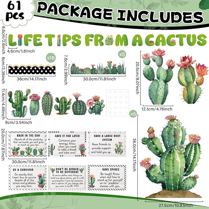 party greeting Cactus Bulletin Board Set Motivational Classroom Decorations Greenery Succulent Paper Cutouts Plant Bulletin Board Border for Back to School Wall Door Decor Class Must Have Supplies