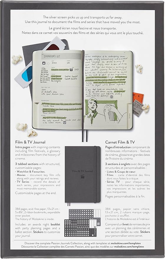 Moleskine Passion Journal, Film & TV, Hard Cover, Large (5" x 8.25") Black, 400 Pages