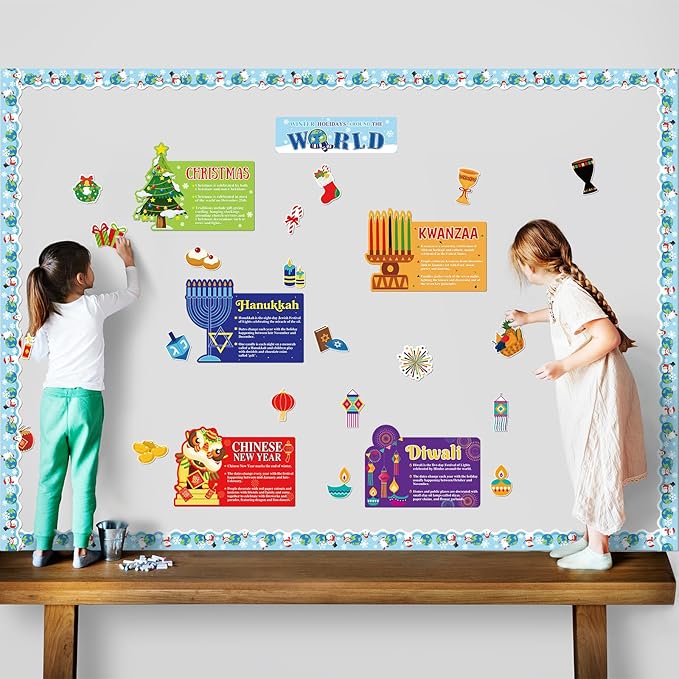 Winter Bulletin Board Decorations Set Christmas The World Winter Holidays Classroom Bulletin Board Cutouts for Christmas School Home Wall Chalkboard Decor
