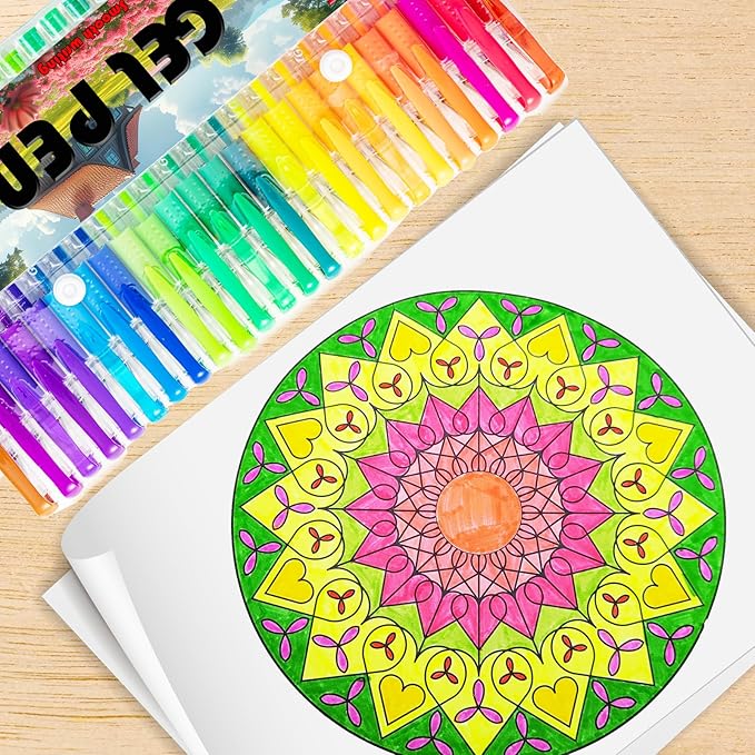 Neon Gel Pens,72 Color Gel Pens Set including 24 Color Gel Pen with 48 Refills,40% More Ink Colored Gel Pens for Drawing, Doodling, Scrapbook, Journaling