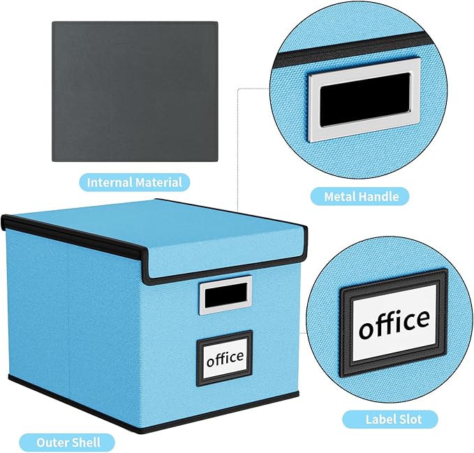 Huolewa File Organizer Box with Lid, Collapsible File Folder Organizer for Office Document Storage, Filing Box with Plastic Slide for Letter Size Hanging File Folders(1 Pack, Sky-blue)