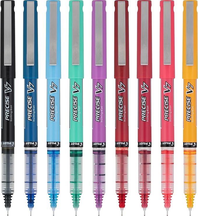 PILOT Precise V7 Capped Liquid Ink Rollerball Pens,Fine Point Ink Pens 0.7 mm,Colored-Pens,Limited Edition Assorted Colors,- Ideal for School,Journaling,& Office Writing,9 Count (Pack of 2)