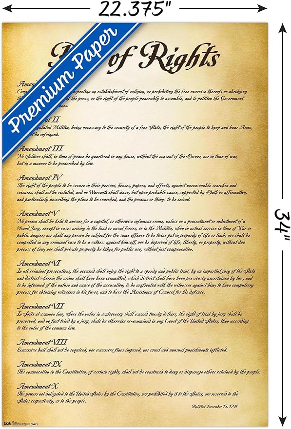 Trends International The United States of America - Bill of Rights Wall Poster, 22.375" x 34", Premium Poster & Mount Bundle