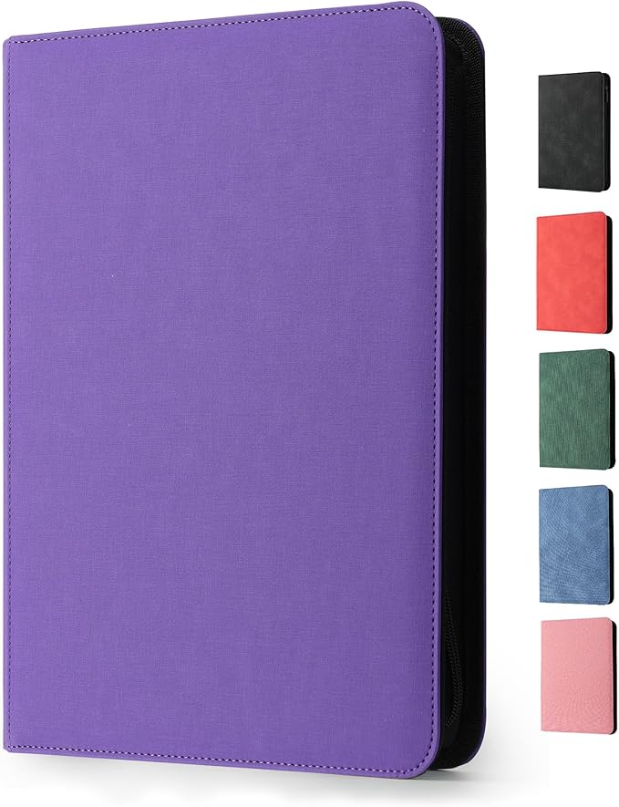 Trading Card Binder 9 Pocket - Premium Card Collection Binder for 360 Cards, Durable Side-Loading Card Album with Zipper, Perfect for TCG, MTG, and Sports Cards, Purple