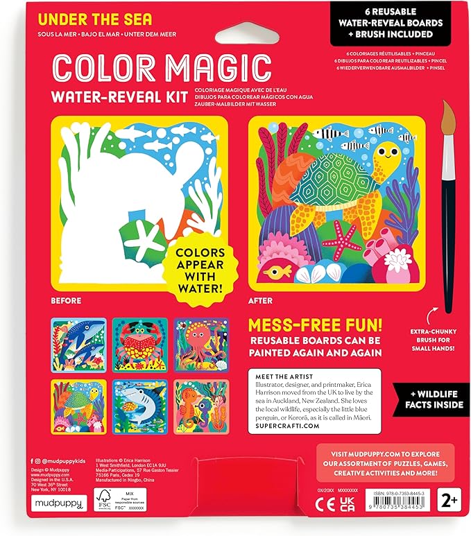 Mudpuppy Under The Sea – Color Magic Water Reveal Kit with Illustrations of Ocean Creatures for Children Ages 2 and Up