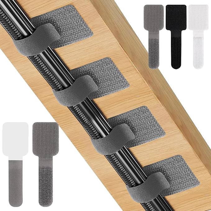 50-Pack Reusable Self-Adhesive Cable Ties cable management Adjustable Hook & Loop Straps for Organizing Data Cables, Wires, Headphones Under-Table Cord Management for Home, Office