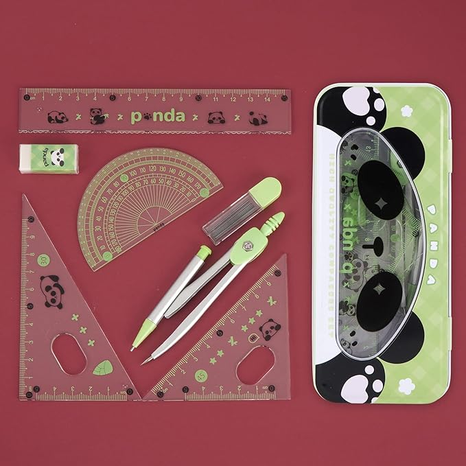LABANCA 8 Pcs Compass Set with Protractor Rulers Pencil for Math Geometry (08336 Pattern A)