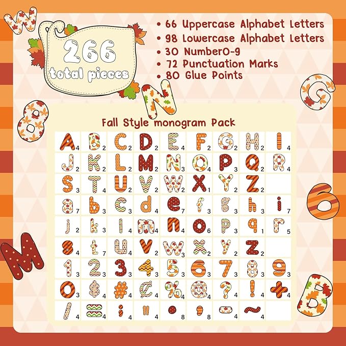 266 Pcs Letters Combo Pack Set Bulletin Board Letters Fall Thanksgiving Letters and Number Accents for Bulletin Board Display Home Decor