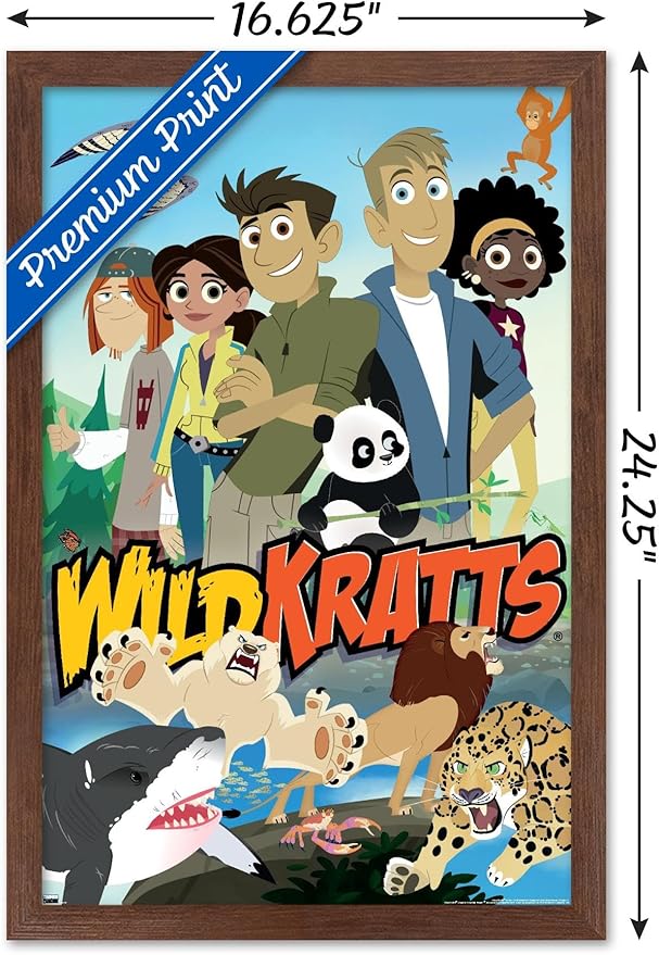 Wild Kratts - Group Wall Poster, 22.4L" x 14.7W", Mahogany Framed Version