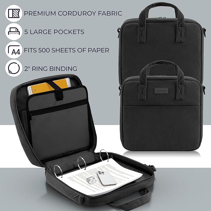 Sturdy 3-Ring Zipper Binder with Shoulder Strap for School – Beautiful 2-Inch Zip-Up Binder with Extra Pockets Holds 500 Sheets, Books & Laptop – Easy-to-Carry Trapper Keeper Made of Premium Fabric