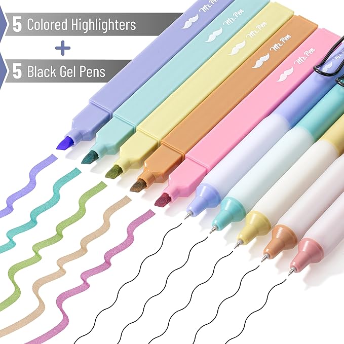 Mr. Pen- Aesthetic Highlighters and Gel Pens, 10 Pack, Morandi Color Highlighters, Assorted Color Gel Pens