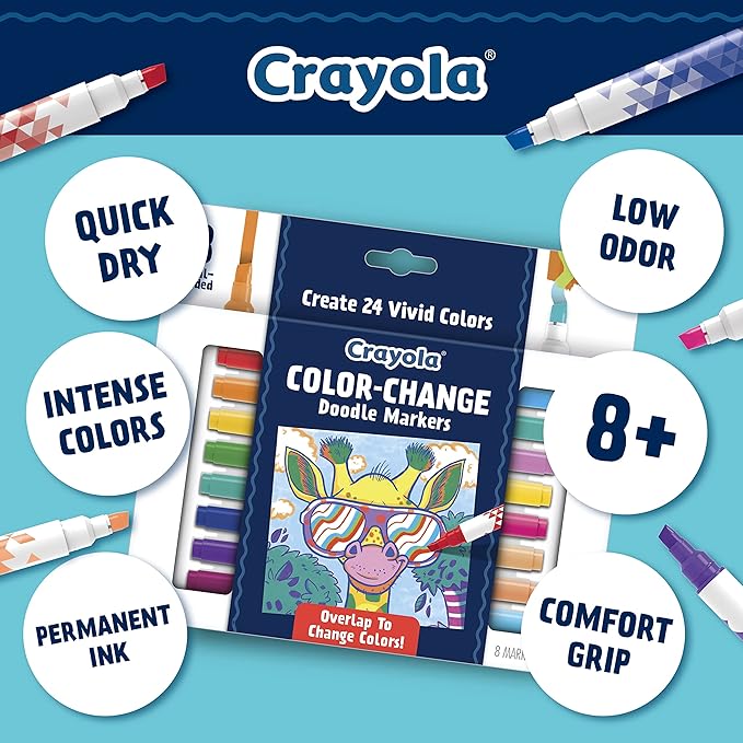 Crayola Color Changing Markers (8ct), No Bleed Markers for Adult Coloring, Dual Sided Marker Set, Cool Art Supplies, Gift for Teens