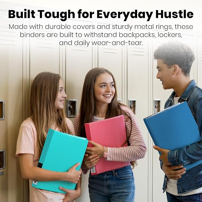 Yoobi .5 Inch Multicolor Binder & 8-Tab Divider Set, 4-Pack of 3-Ring Binders with 2 Pockets, 4-Pack of Binder Organizer Tabs w/Blank Sticky Labels, Perfect for School, Home or Office, 1/2 Inch