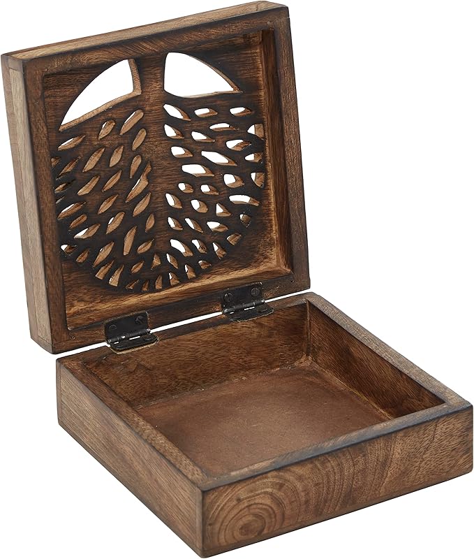 Deco 79 Wood Tree Handmade Decorative Box Decorative Keepsake Boxes with Hinged Lid, Set of 3 Storage Boxes, Brown