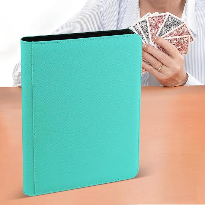 Trading Card Binder 16 Pocket, GERMUN PU Cover Card Binder for 1000+ Cards, Premium Trading Card Holder Folders, Double Sided Pocket Card Album for MTG, TCG (Lake Blue)