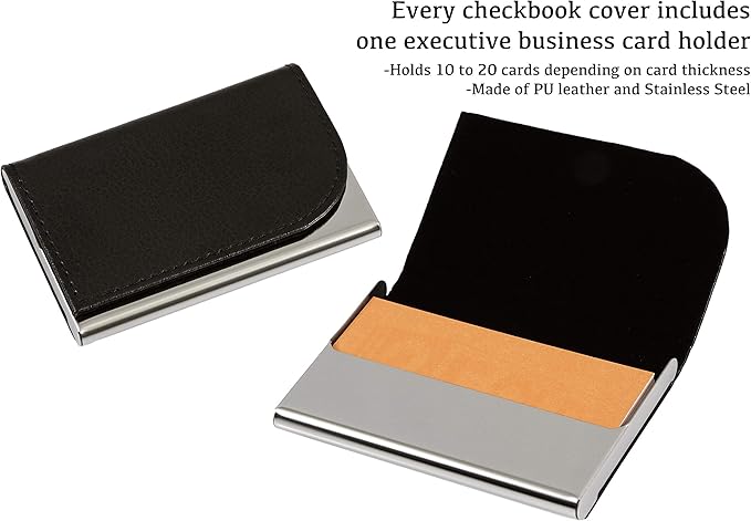 2Fold Zippered Business Checkbook Binder - 7 Ring Binder for Business Checks with Built-in Organizer and Card Case - PU Leather Portfolio for up to 600 3-Up Checks (Dark Brown)