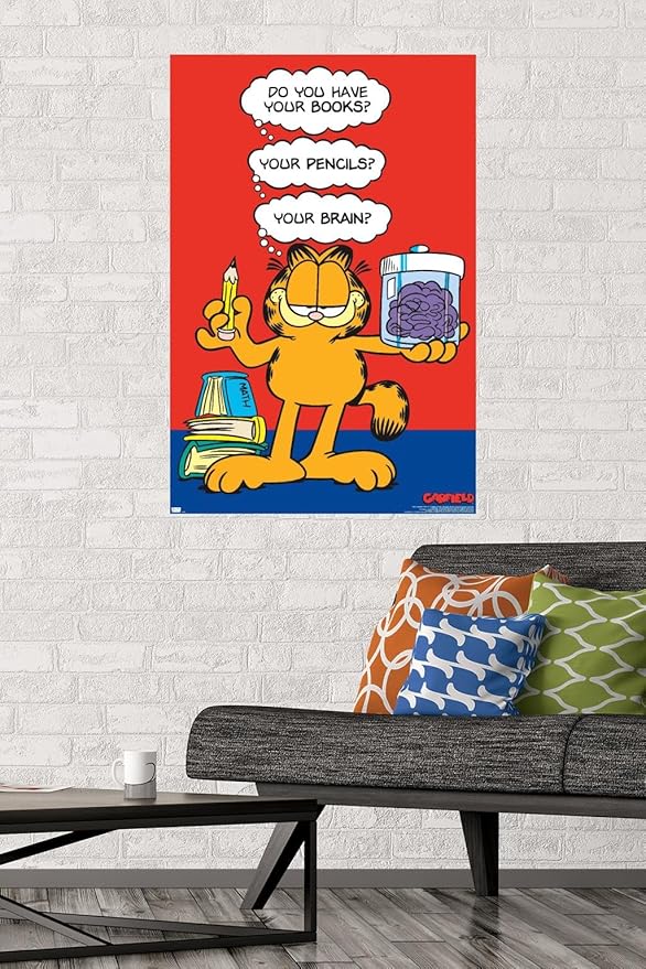Garfield - Brain Wall Poster, 34L" x 22.4W", Premium Poster & Mount Bundle