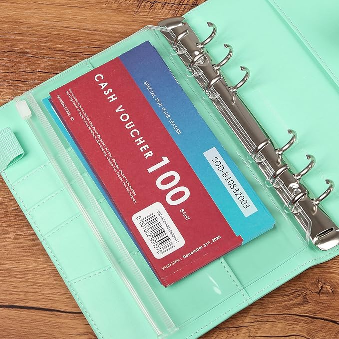 100 pcs Transparent A6 Binder Pockets 6 Holes Zipper Folders PVC Card Loose Leaf Bags Cash Envelopes for Budgeting Binder Waterproof Filing Bags for 6 Ring Notebook Planner Inserts