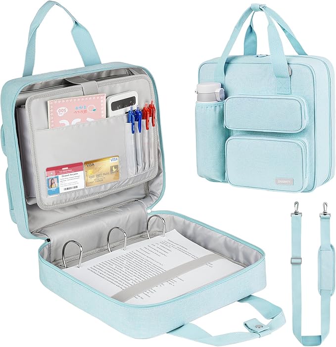 Zipper Binder 3 Ring, 500 Sheets Capacity, Binder 2 Inch with Shoulder Strap Fits 13 Inch Laptop for School and Office,Blue