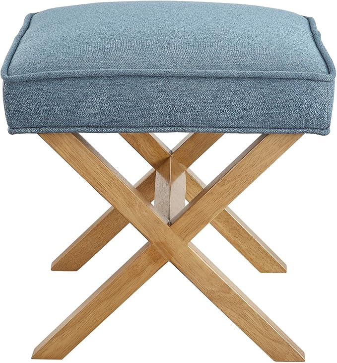 Amazon Basics Small Ottoman Foot Rest, Mid-Century Modern X Square Upholstered Fabric Stool for Living Room, Bedroom, Entryway, Extra Seating, 20"W x 18"D x 18"H, Indigo Blue