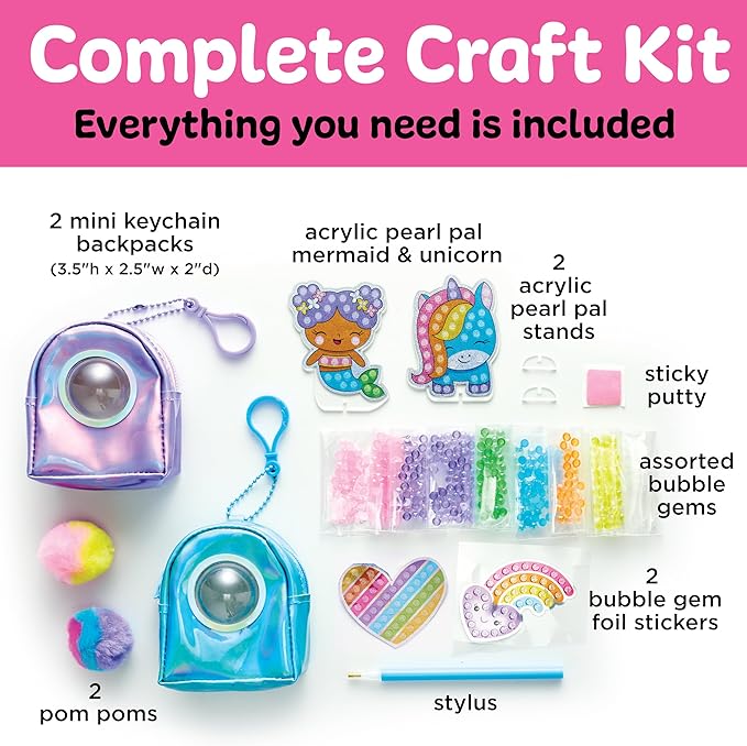 Creativity for Kids Bubble Gems Backpack Keychains - DIY Diamond Art Kits for Kids, Unicorn Toys for Girls, Gem Art Mermaid Gifts for Girls (Ages 6+)