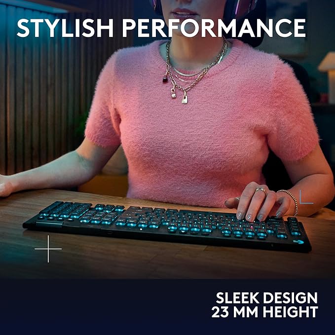Logitech G915 X Lightspeed Low-Profile Wireless Gaming Keyboard, Double-Shot PBT Keycaps, Fully Programmable Keys, RGB Backlighting, Sleek Aluminum Finishing, GL Brown Tactile Switches-PC/Mac - Black