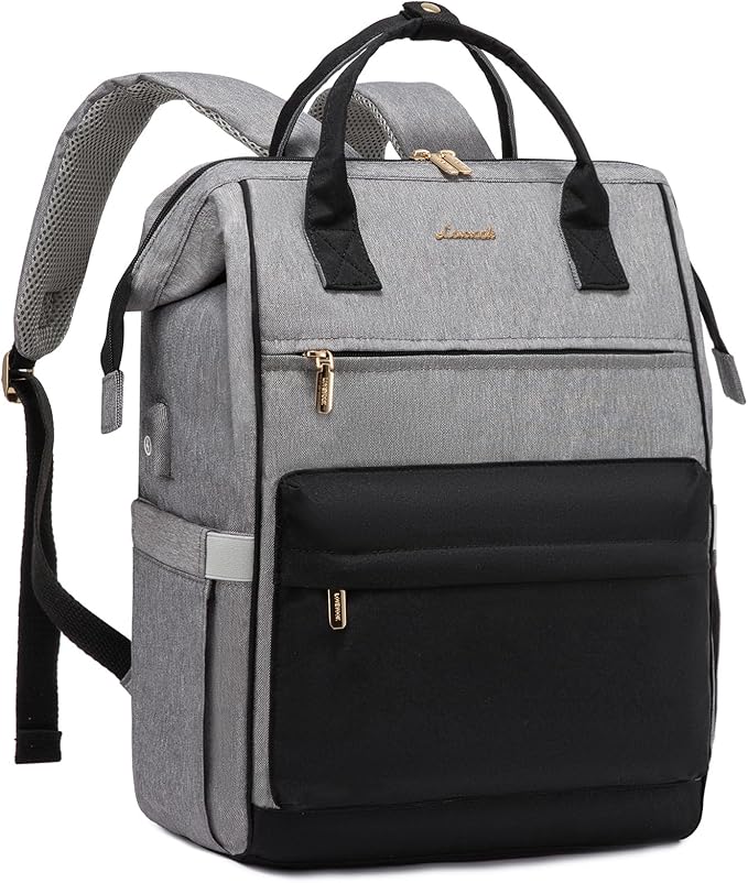 LOVEVOOK Laptop Backpack for Women, 17 Inch Work Teacher Nurse Bag, Large Capacity Business Computer Backpack Purse with USB Port, Stylish Casual Daypack for Travel,Grey&Black