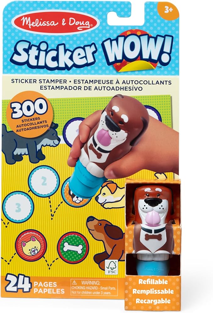 Melissa & Doug Sticker Wow!™ 24-Page Activity Pad and Sticker Stamper, 300 Stickers, Arts and Crafts Fidget Toy Collectible Character – Dog - for Kids Ages 3+ - FSC Certified