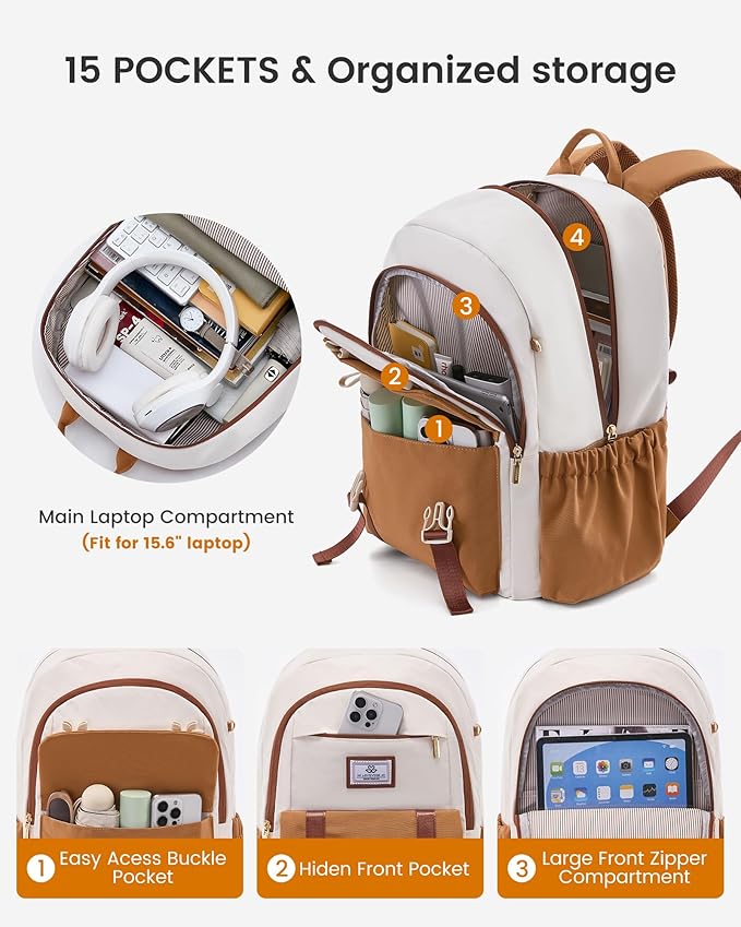 LOVEVOOK School Backpack for Girls Boys,Bookbag for Teen with Pouch Pocket for Large Capacity Cup, Waterproof School Bookbag, Preppy Backpack Travel Daypack with 15.6 inch Laptop Compartment