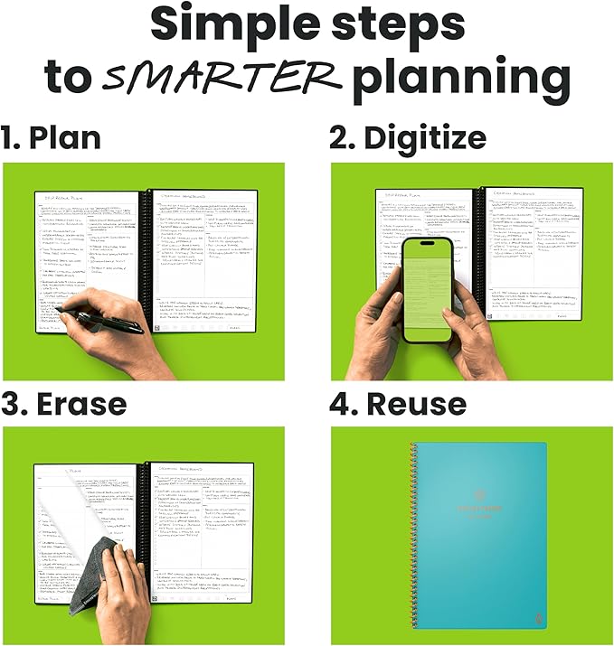 Rocketbook Flex Reusable Planner, Smart Undated, Daily, Weekly, Monthly, Annual Calendar Templates, Letter Size 8.5x11, Teal (Pack of 1)