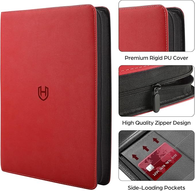 Card Binder 16 Pocket with Zipper, 1024 Pockets Trading Card Holder Book, Premium PU Cover Zip Folder Binder, Side Loading Carrying Case Binder Album for TCG, MTG, Sports Cards, Game Cards