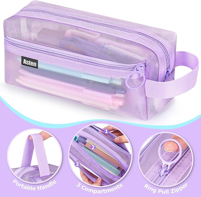 Aesthetic School Supplies, Clear Pencil Case with 12 Colors Highlighter, 5 Quick Dry Retractable Black Ink Pen, 6 Mechanical Pencil 0.5 & 0.7mm, 6-in-1 Multi Color Pen, Stationary Set for Student Girl