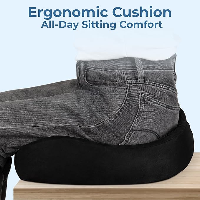 5 STARS UNITED Seat Cushion for Tailbone Pain Relief – Large Memory Foam Cushion for Coccyx, Hip, Sciatica & Post-Surgery Recovery – Wheelchair, Car, Desk, Gaming & Office Chairs, Black, XX-Large