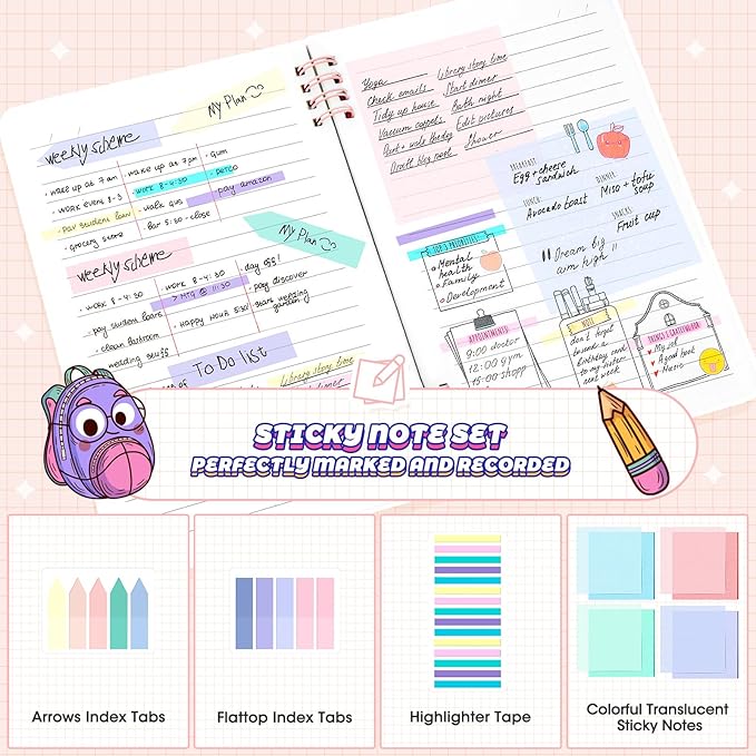 61 PCS Aesthetic School Supplies with Pen Case,12 Pastel Highlighters,5 Black Ink Gel Pens, 6 Mechanical Pencils 0.5 & 0.7mm,Sticky Note Index Tab and So on for Students Stationary College Essentials