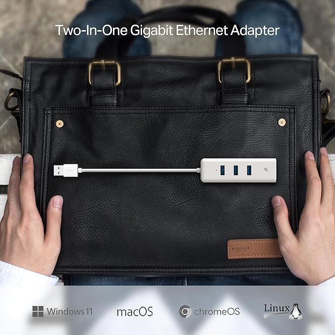 TP-Link USB 3.0 to Ethernet Adapter (UE330) - Portable 3-Port USB Hub with 1 Gigabit RJ45 Ethernet Port, Laptop Network Adapter, Supports Win 7/8/8.1/10, Mac OS X (10.6-10.14), Linux OS and Chrome OS