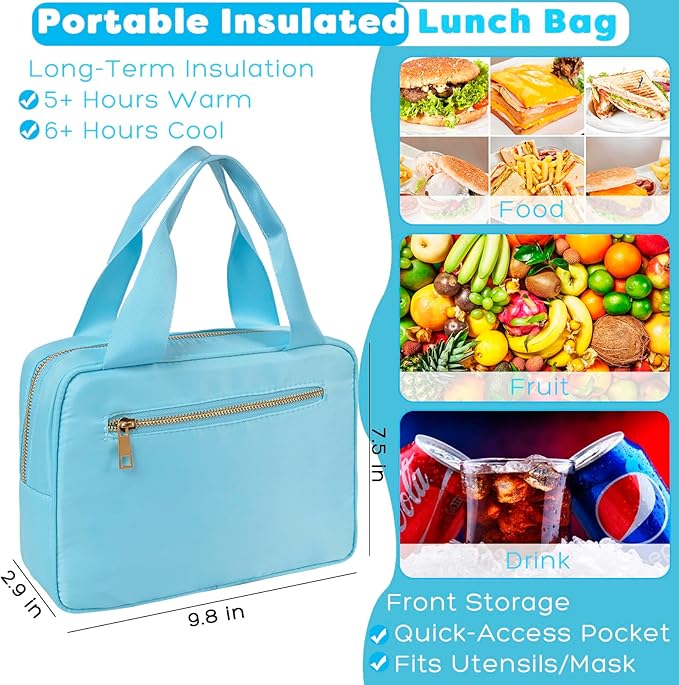 ChezMax Zipper Binder 3 Ring with Lunch Box - Zipper Binder Organizer Bag with Shoulder Strap & Handle, 2 Inch O Ring Binder, Large 500 Sheet Capacity & Multi-Pocket Binder Bag Organizer, Blue