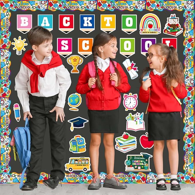 Back to School Decorations for Bulletin Board Set - 53 Pcs Back to School Cutouts First Day of School Themed Bulletin Board Border Wall Decals for Kindergarten Classroom Welcome School Party