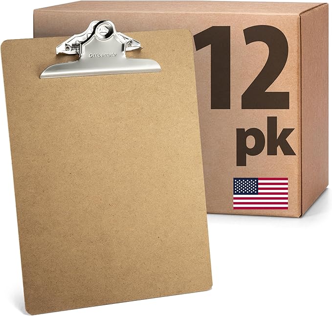 Officemate Recycled Wood Clipboards, 6 Inch Clip, 12 Pack Clipboards, Letter Size (9 x 12.5 Inches), Brown (83712)